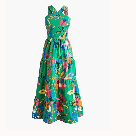 knee length dresses for ladies J.crew Tiered maxi dress in lobster print  Pit-a-Pats.com
